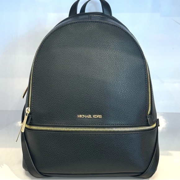 Michael Kors Rhea Medium Pebbled Leather Backpack Black - Picture 4 of 8